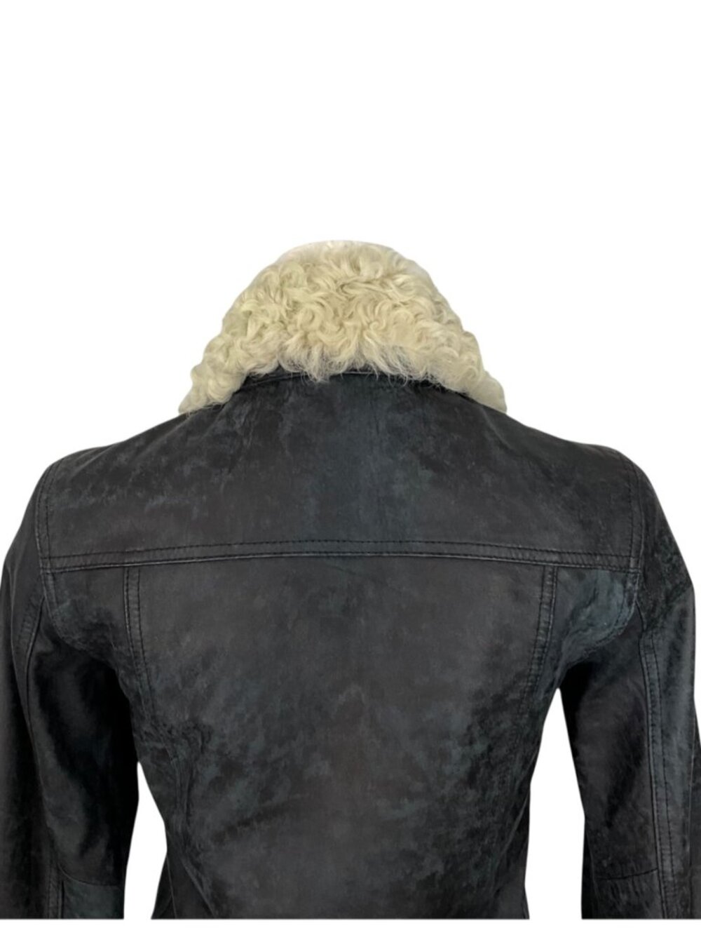 Derek Lam 10 Crosby Shearling Collar Leather Jacket 4 Indigo - Picture 11 of 15